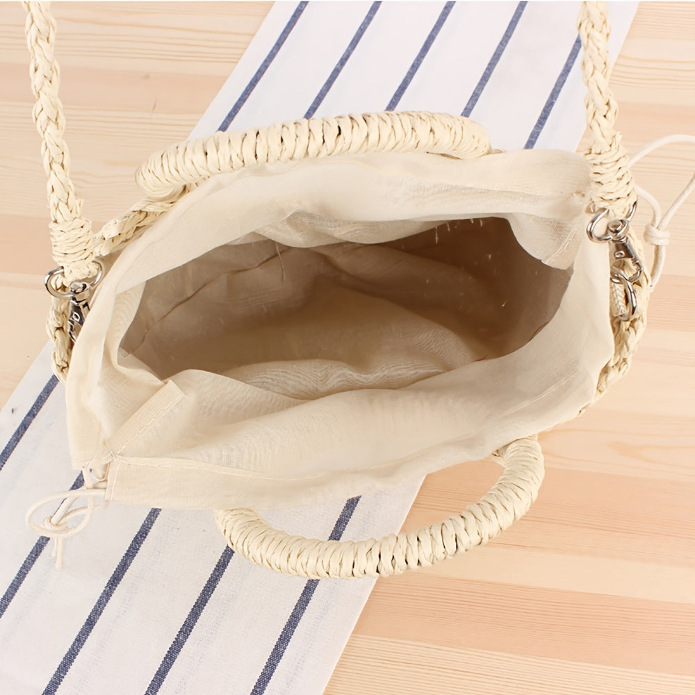 Bolsa de Palha Trançada Semi-Redonda