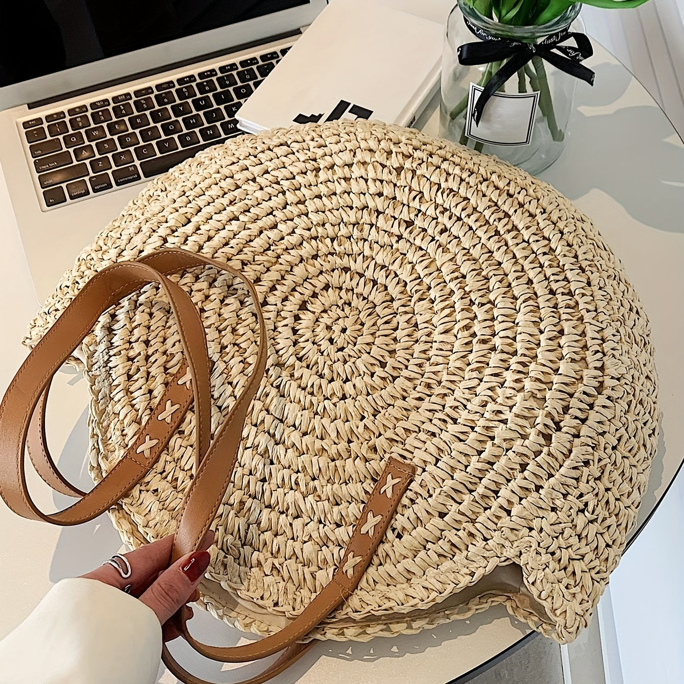 Bolsa de Praia Redonda em Crochê