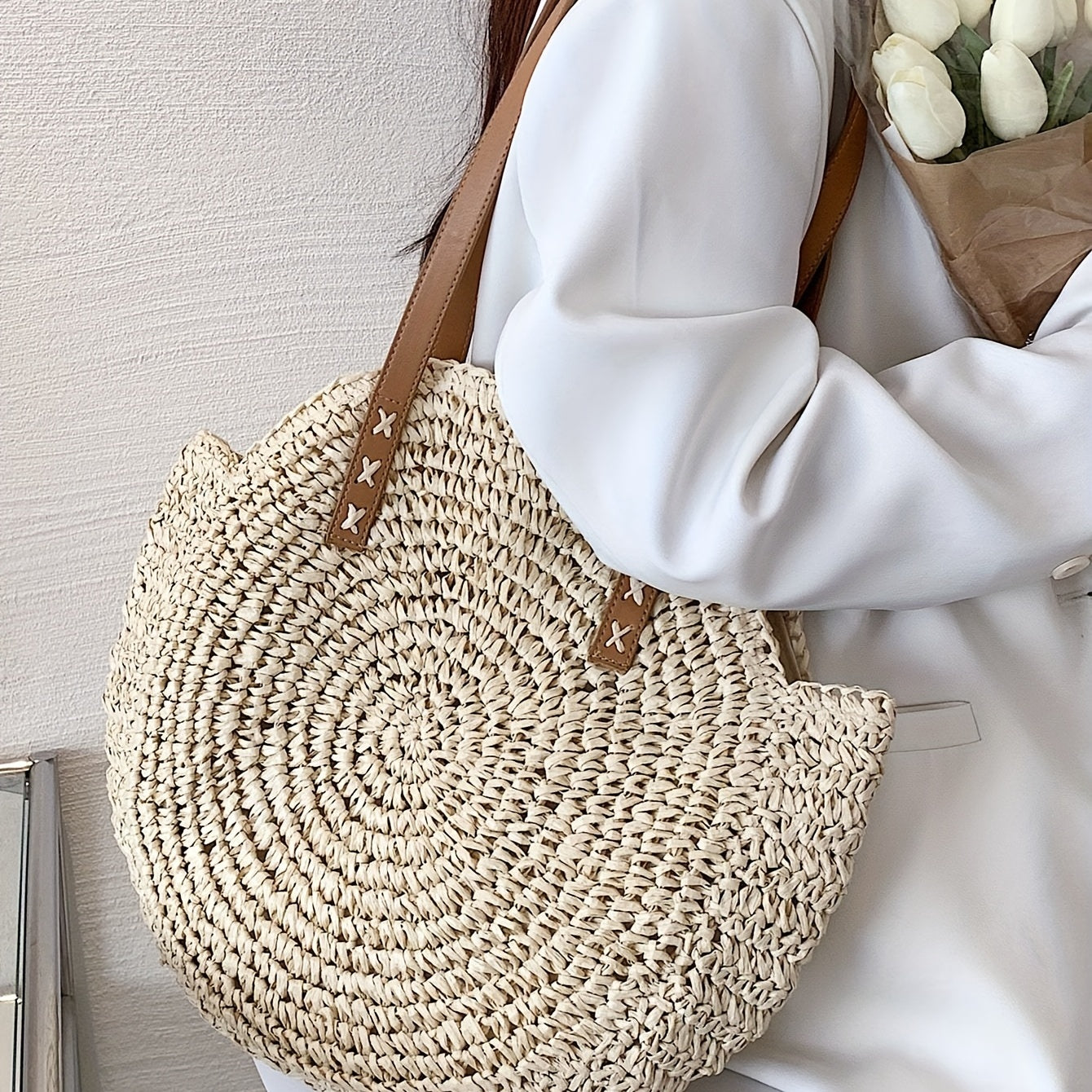 Bolsa de Praia Redonda em Crochê