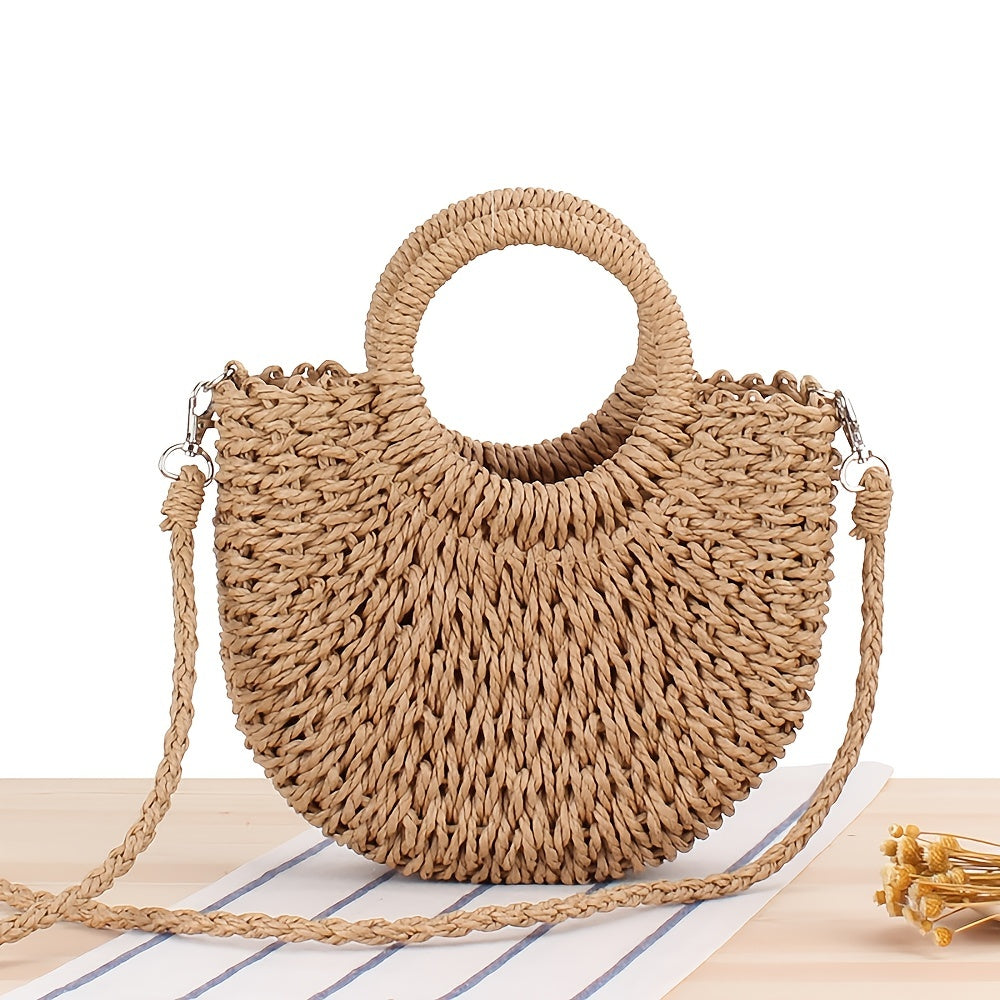 Bolsa de Palha Trançada Semi-Redonda
